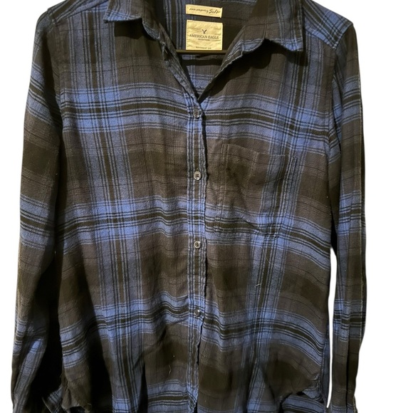 American Eagle Outfitters Blue and Black Casual Button Down Shirt - Picture 1 of 3